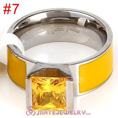 Fashion Unisex Silver Plated Yellow CZ Stone Titanium Steel Finger Ring