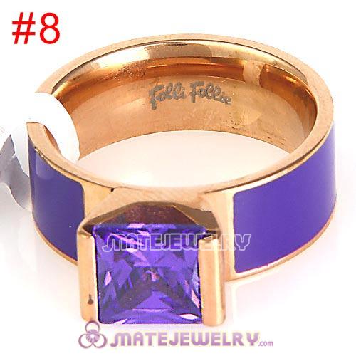 Fashion Unisex Rose Golden Purple CZ Stone Titanium Steel Finger Ring