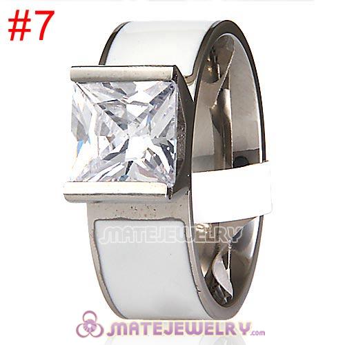 Fashion Unisex Silver Plated White CZ Stone Titanium Steel Finger Ring