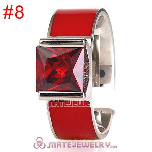 Fashion Unisex Silver Plated Red CZ Stone Titanium Steel Finger Ring