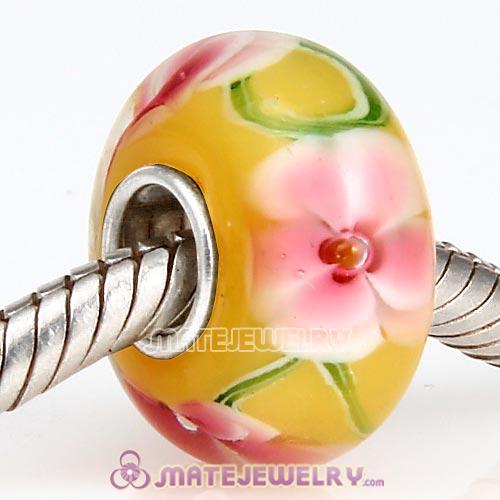 Top Class European Flower Glass Bead with 925 Silver Core