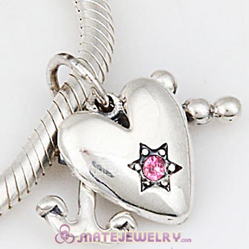 Sterling Silver Dangle Faith Love and Charity with Rose Austrian Crystal Charm