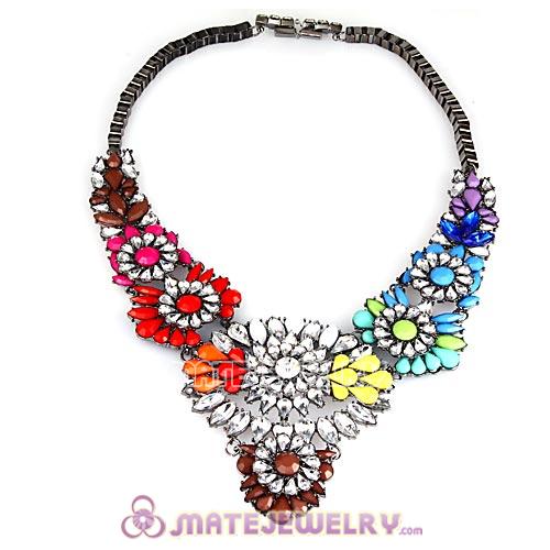 Luxury brand Multi Color Resin Crystal Flower Statement Necklaces