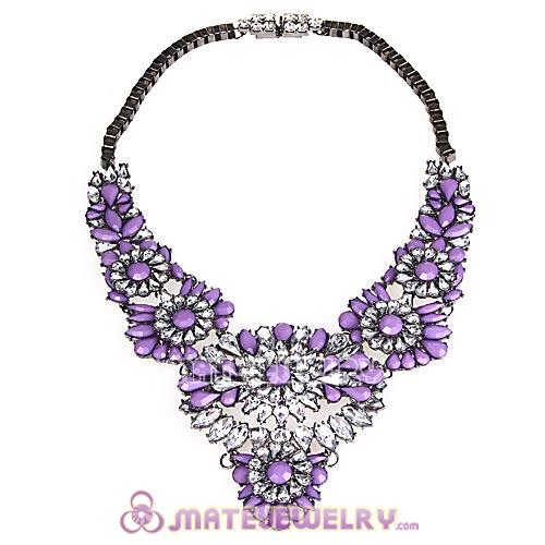 Luxury brand Purple Resin Crystal Flower Statement Necklaces