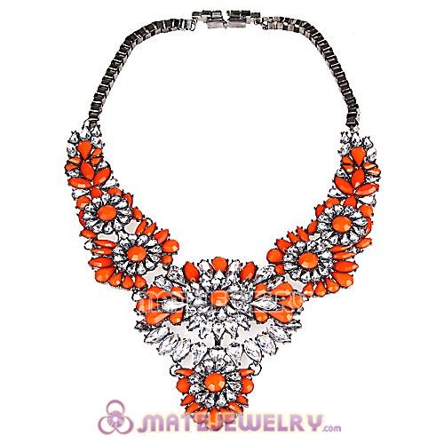 Luxury brand Orange Resin Crystal Flower Statement Necklaces