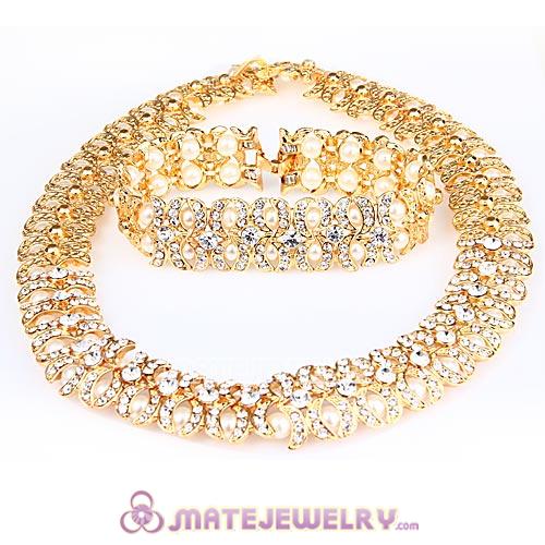 Fashion Gold Plated bling bling Crystal Pearl Jewelry Set Wholesale