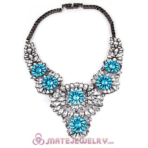 Luxury brand White Blue Crystal Flower Statement Necklaces
