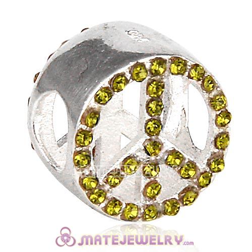 European Sterling Silver Button Pave Peace with Olivine Austrian Crystal Beads