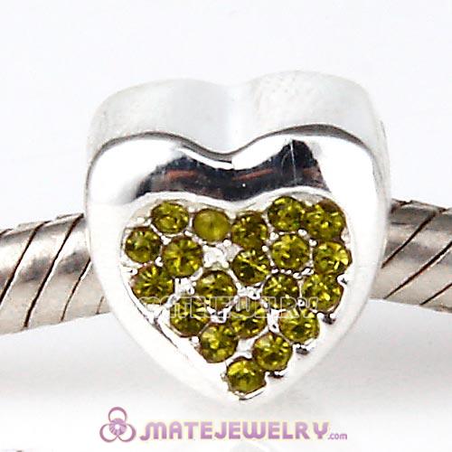 Sterling Silver Pave Glitter Heart with Olivine Austrian Crystal Beads