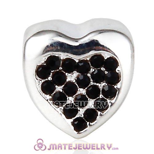 Sterling Silver Pave Glitter Heart with Jet Austrian Crystal Beads