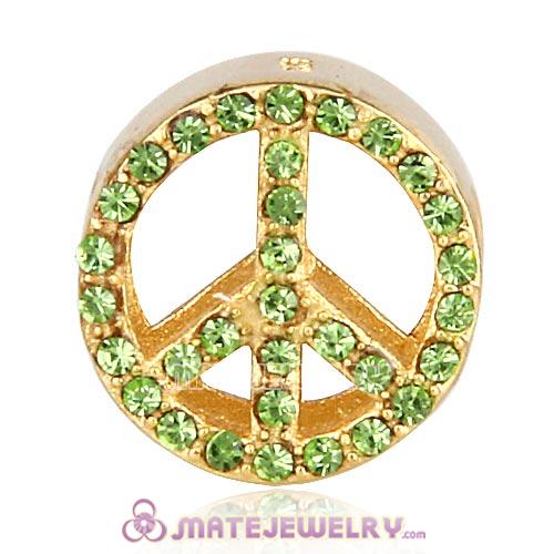 Gold Plated Sterling Silver Button Pave Peace with Peridot Austrian Crystal Beads