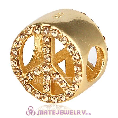 Gold Plated Sterling Silver Button Pave Peace with Light Colorado Topaz Austrian Crystal Beads