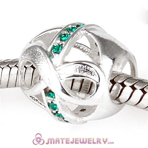 European Sterling Silver Infinity Beads with Emerald Austrian Crystal