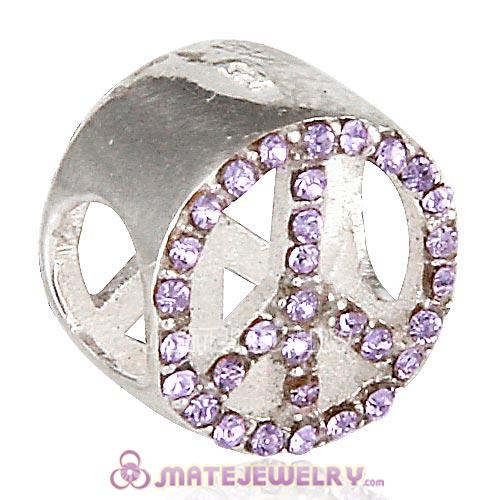 European Sterling Silver Button Pave Peace with Violet Austrian Crystal Beads