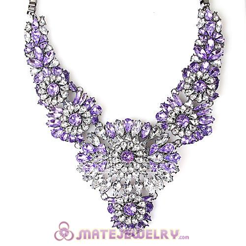 Luxury brand Purple and Clear Crystal Flower Statement Necklaces