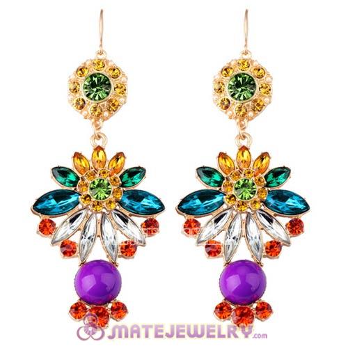 2013 Design Multicolor Resin Crystal Flower Drop Earrings