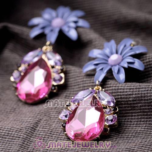 Fashion Alloy Resin Crystal Flower Teardrop Stud Earrings