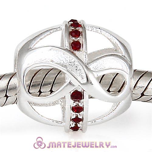 European Sterling Silver Infinity Beads with Siam Austrian Crystal