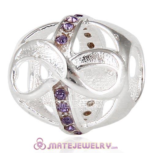 European Sterling Silver Infinity Beads with Tanzanite Austrian Crystal