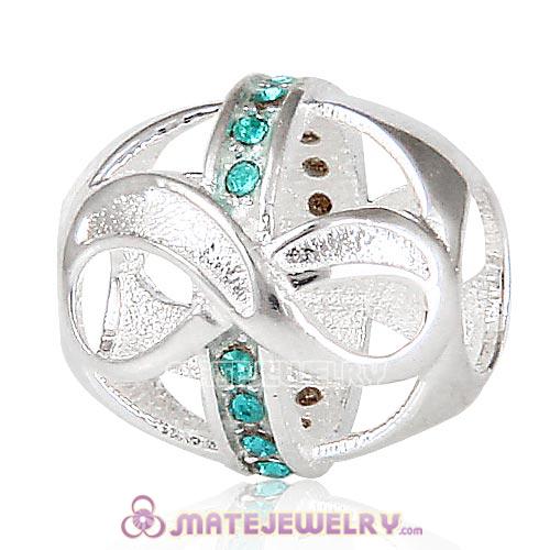 European Sterling Silver Infinity Beads with Blue Zircon Austrian Crystal