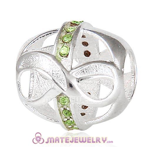 European Sterling Silver Infinity Beads with Peridot Austrian Crystal