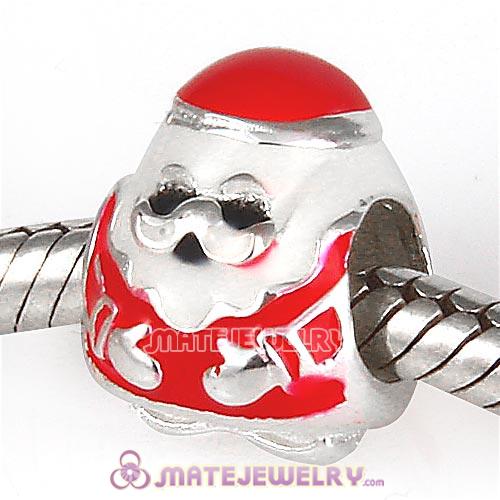 European Sterling Silver Red Enamel Jolly Santa Beads