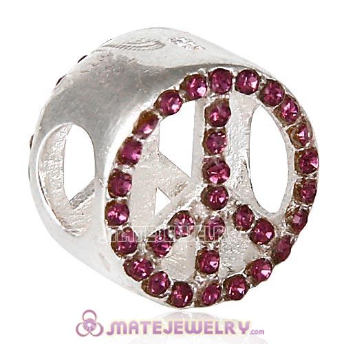 European Sterling Silver Button Pave Peace with Amethyst Austrian Crystal Beads