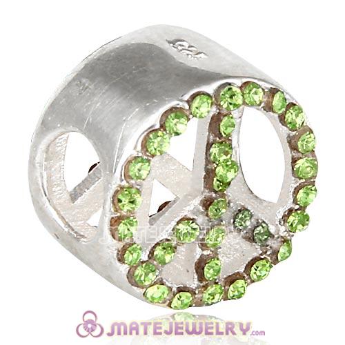 European Sterling Silver Button Pave Peace with Peridot Austrian Crystal Beads