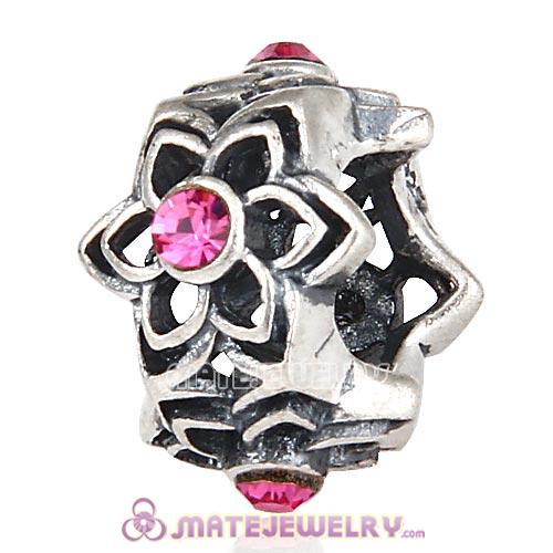 Wholesale European Sterling Silver Dahlia Charm Beads with Rose Austrian Crystal