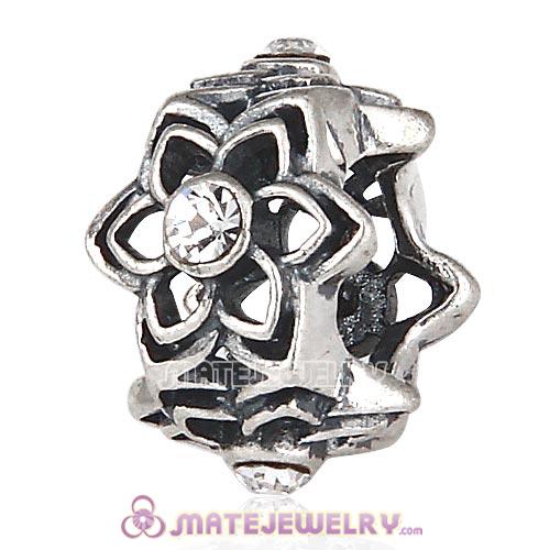 Wholesale European Sterling Silver Dahlia Charm Beads with Clear Austrian Crystal