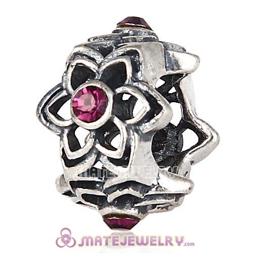 Wholesale European Sterling Silver Dahlia Charm Beads with Amethyst Austrian Crystal
