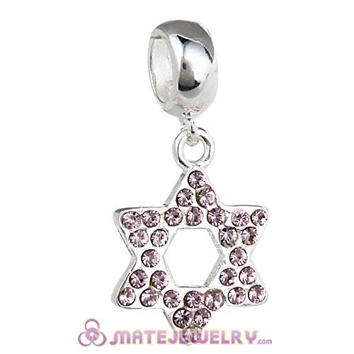 Sterling Silver Star Of David with Light Amethyst Austrian Crystal Dangle Beads