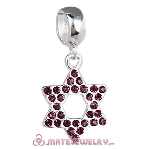 Sterling Silver Star Of David with Amethyst Austrian Crystal Dangle Beads