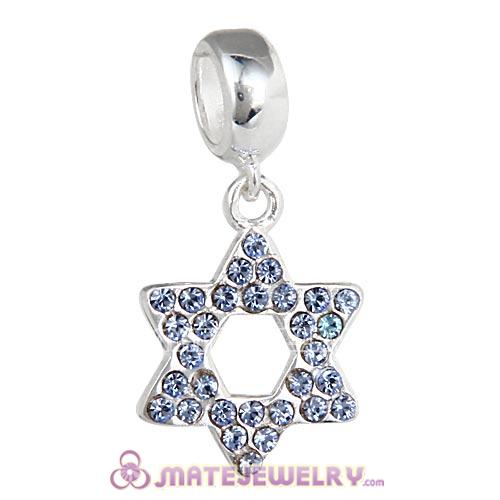 Sterling Silver Star Of David with Aquamarine Austrian Crystal Dangle Beads