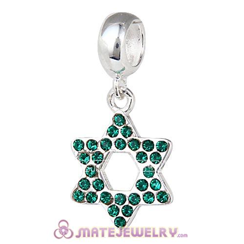 Sterling Silver Star Of David with Emerald Austrian Crystal Dangle Beads