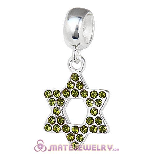 Sterling Silver Star Of David with Olivine Austrian Crystal Dangle Beads