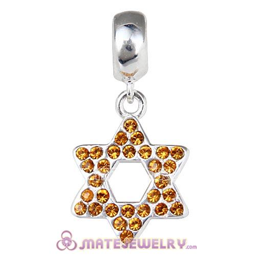 Sterling Silver Star Of David with Topaz Austrian Crystal Dangle Beads