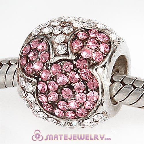 Sterling Silver Jeweled Mickey Beads with Light Rose and Clear Austrian Crystal