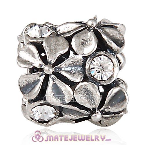Sterling Silver Buttercup Flower Beads with Clear Austrian Crystal