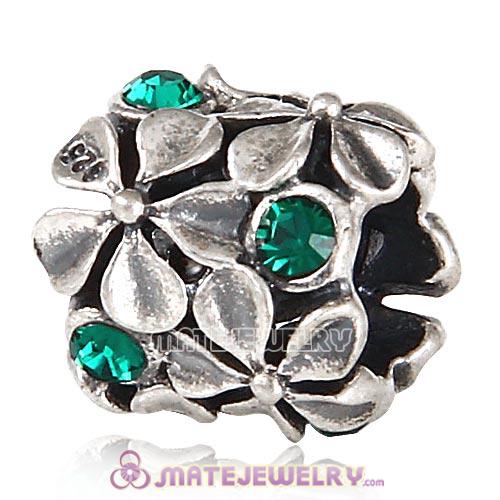 Sterling Silver Buttercup Flower Beads with Emerald Austrian Crystal