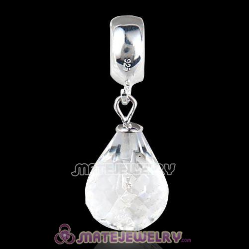European Sterling Silver Dangle White Faceted Glass Beauty Charm