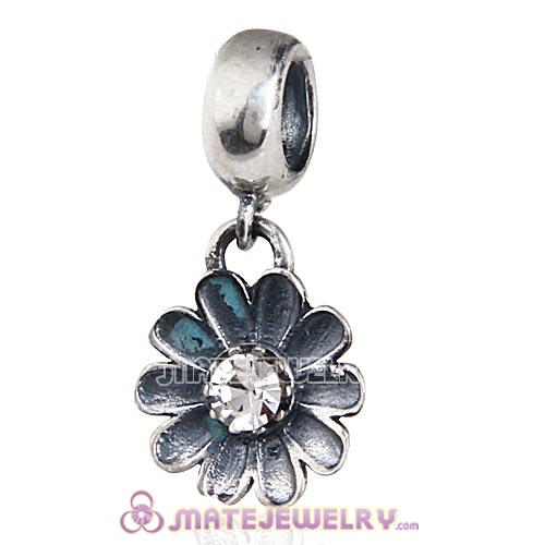 Sterling Silver Gerbera Flower with Clear Crystal Dangle Beads