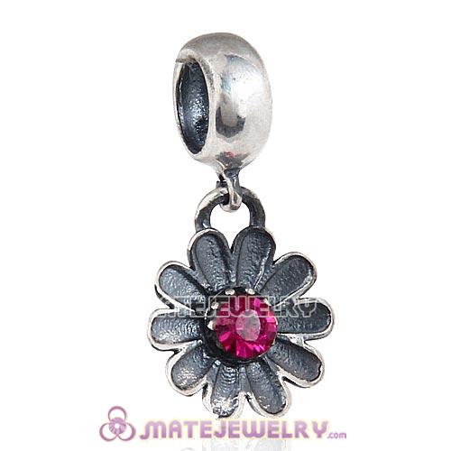 Sterling Silver Gerbera Flower with Fuchsia Crystal Dangle Beads