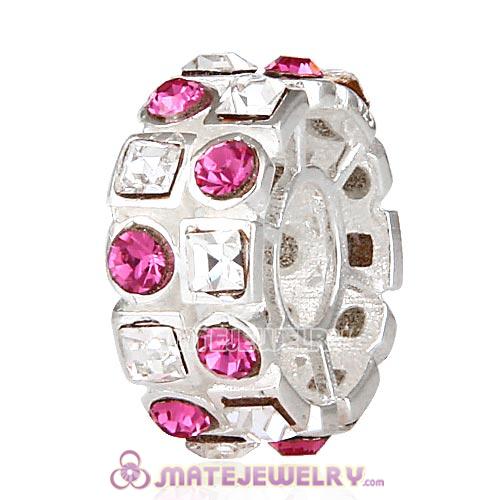 Sterling Silver Stepping Stone Beads with Rose and Clear Austrian Crystal
