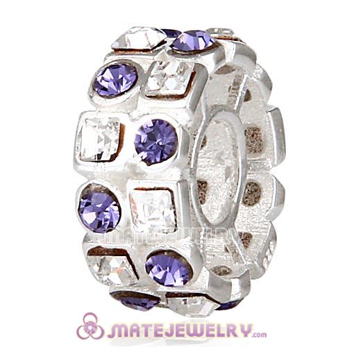 Sterling Silver Stepping Stone Beads with Tanzanite and Clear Austrian Crystal