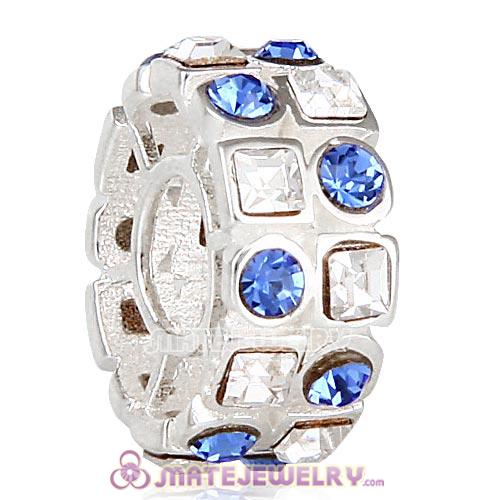 Sterling Silver Stepping Stone Beads with Sapphire and Clear Austrian Crystal