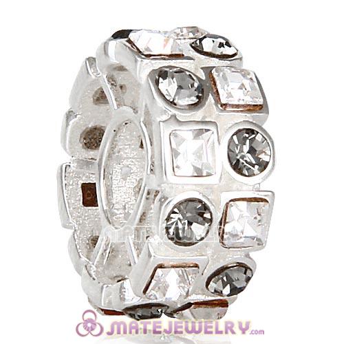 Sterling Silver Stepping Stone Beads with Black Diamond and Clear Austrian Crystal