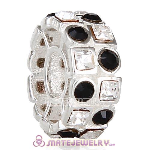 Sterling Silver Stepping Stone Beads with Jet and Clear Austrian Crystal