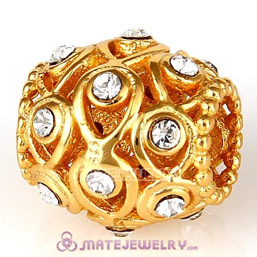 Gold Plated Sterling Silver Ocean Treasures Beads with Clear Austrian Crystal