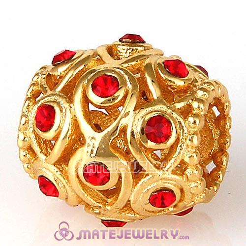Gold Plated Sterling Silver Ocean Treasures Beads with Light Siam Austrian Crystal
